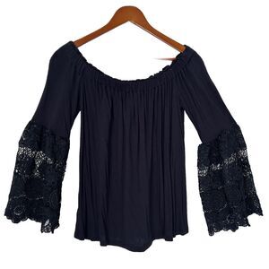 Loft Blouse Women S Navy Lace Off Shoulder Flowy Dressy Boho Fairy Goth Romantic